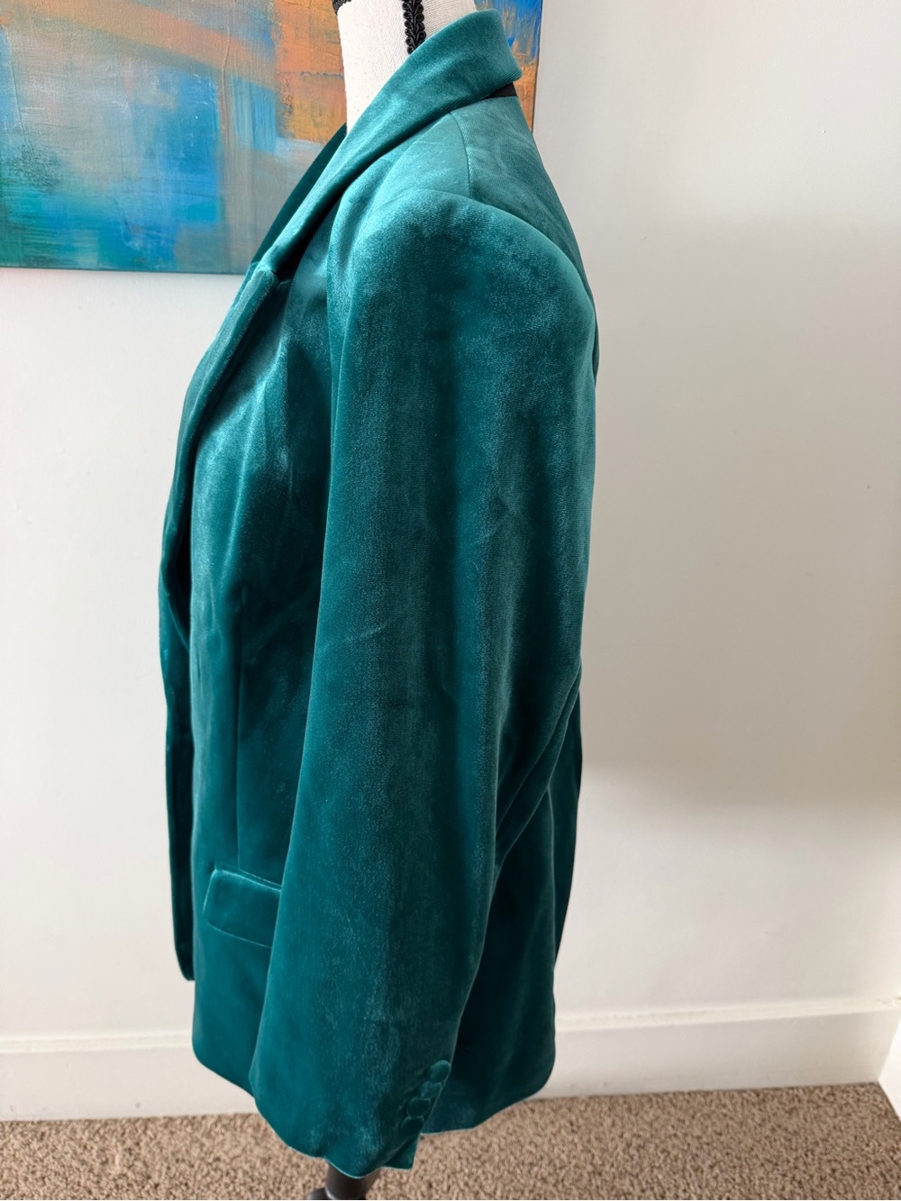 Express NWT Emerald Green/Teal Velvet Blazer XL - Picture 4 of 10